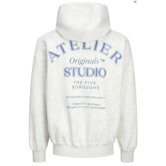 Men's Jack & Jones Light Gray Atelier Studio Hoodie XL - Picture 2 of 8